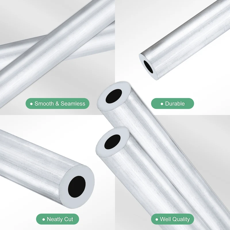 2-Pack 6063 Aluminum Round Tube, 8mmx15mm(IDxOD) 300mm Length Straight Tubing