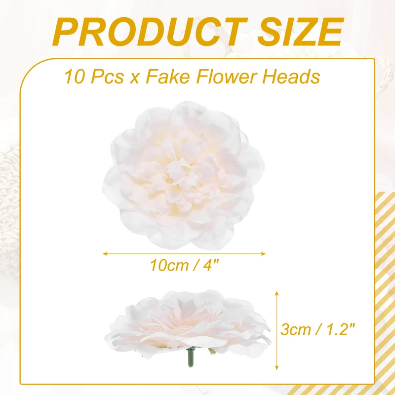 10 Pcs Fake Flower Heads, Artificial Flowers Hydrangea Heads, White