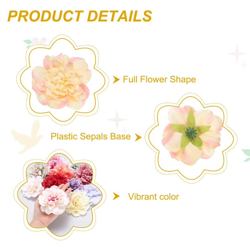 10 Pcs Fake Flower Heads, Artificial Flowers Hydrangea Heads, Yellow