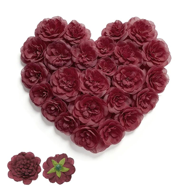 20 Pcs Fake Flower Heads, Artificial Flowers Hydrangea Heads, Dark Red