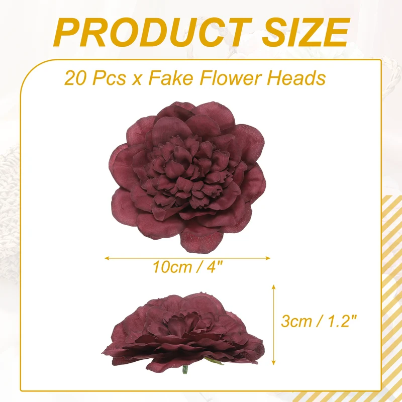 20 Pcs Fake Flower Heads, Artificial Flowers Hydrangea Heads, Dark Red