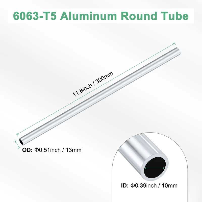 1-Pack 6063 Aluminum Round Tube, 10mmx13mm(IDxOD) 300mm Length Straight Tubing