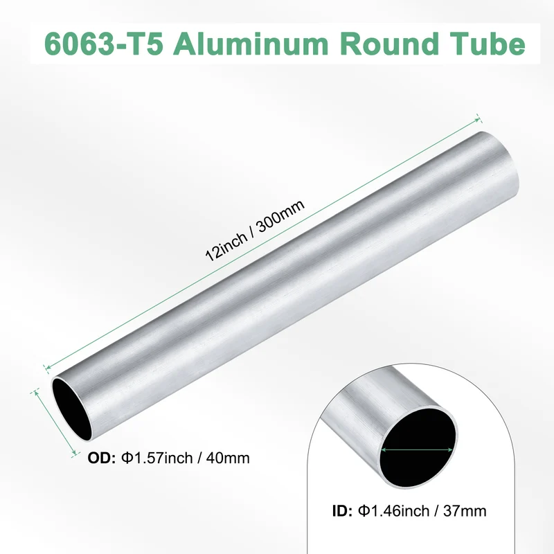 1-Pack 6063 Aluminum Round Tube, 37mmx40mm(IDxOD) 300mm Length Straight Tubing