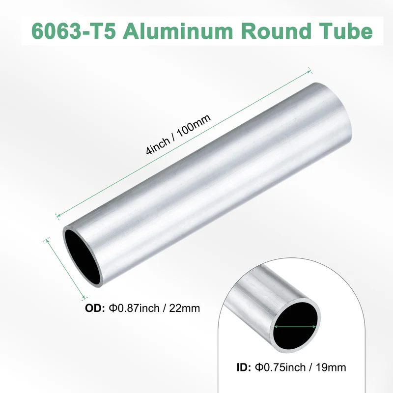 1-Pack 6063 Aluminum Round Tube, 19mmx22mm(IDxOD) 100mm Length Straight Tubing