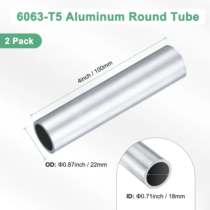 2-Pack 6063 Aluminum Round Tube, 18mmx22mm(IDxOD) 100mm Length Straight Tubing