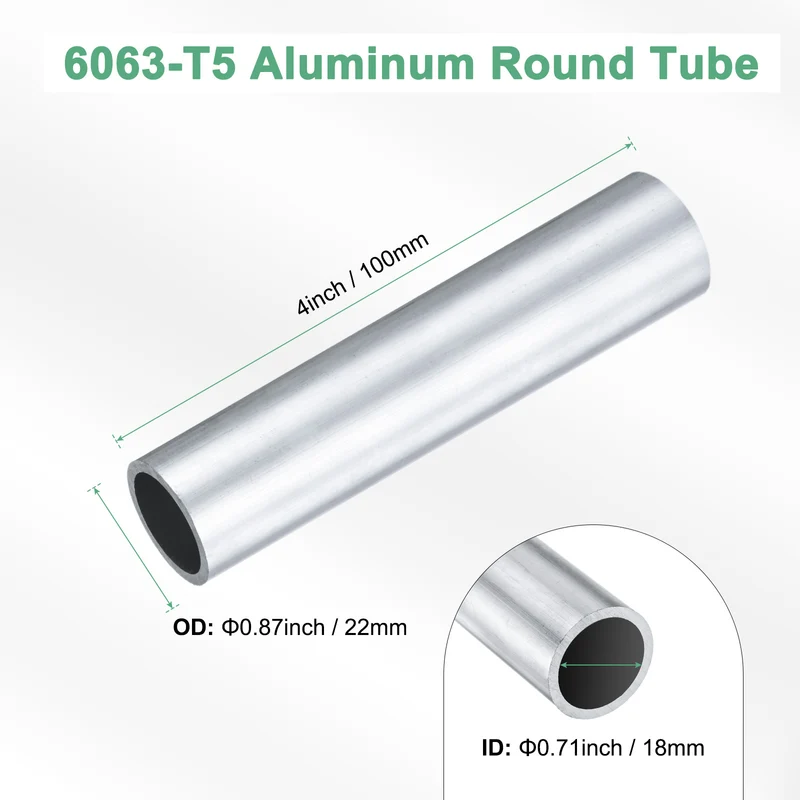 1-Pack 6063 Aluminum Round Tube, 18mmx22mm(IDxOD) 100mm Length Straight Tubing