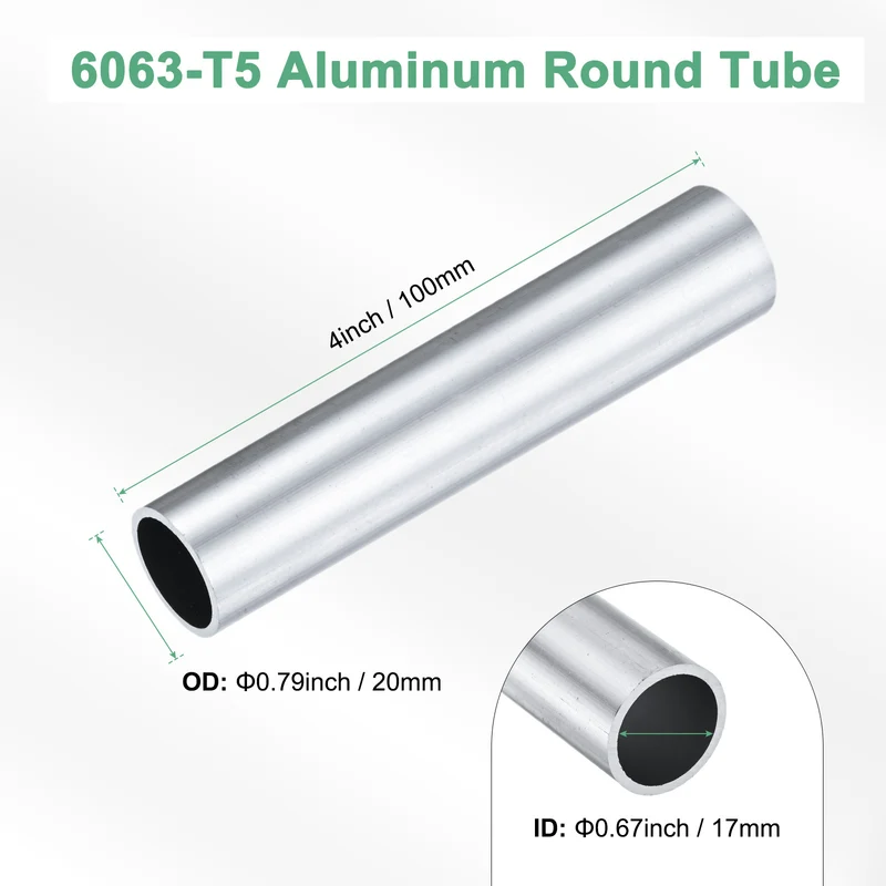 1-Pack 6063 Aluminum Round Tube, 17mmx20mm(IDxOD) 100mm Length Straight Tubing