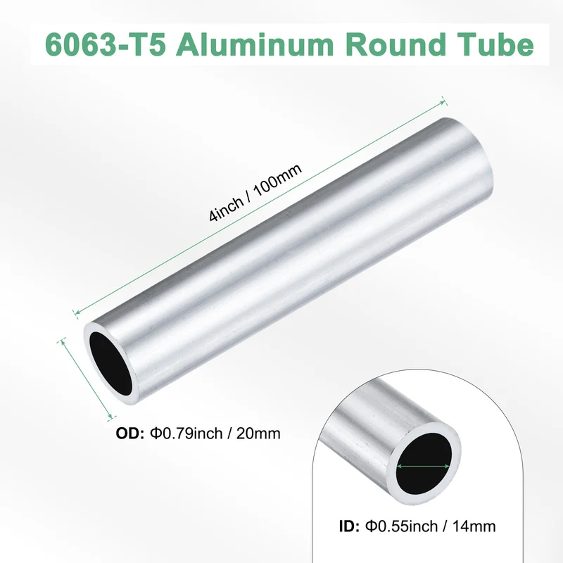 1-Pack 6063 Aluminum Round Tube, 14mmx20mm(IDxOD) 100mm Length Straight Tubing