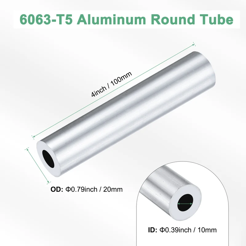 1-Pack 6063 Aluminum Round Tube, 10mmx20mm(IDxOD) 100mm Length Straight Tubing