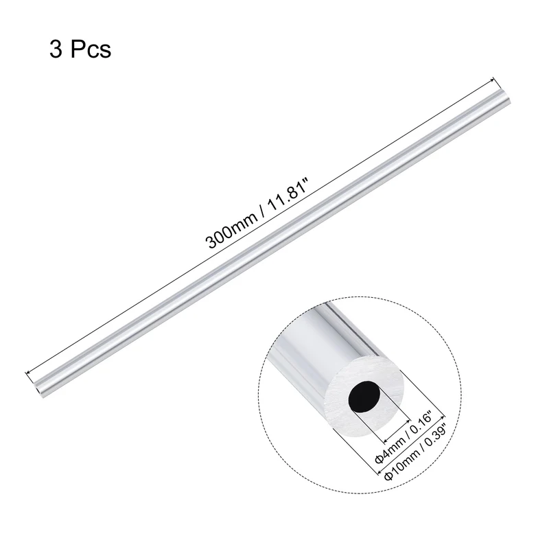 6063 Aluminum Round Tube 10mm OD 4mm Inner Dia 300mm Length Pipe Tubing 3 Pcs