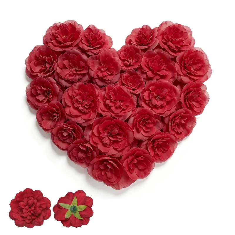 20 Pcs Fake Flower Heads, Artificial Flowers Hydrangea Heads, Red