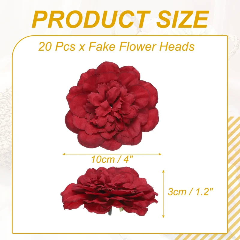 20 Pcs Fake Flower Heads, Artificial Flowers Hydrangea Heads, Red
