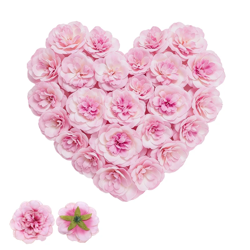20 Pcs Fake Flower Heads, Artificial Flowers Hydrangea Heads, Rose Pink