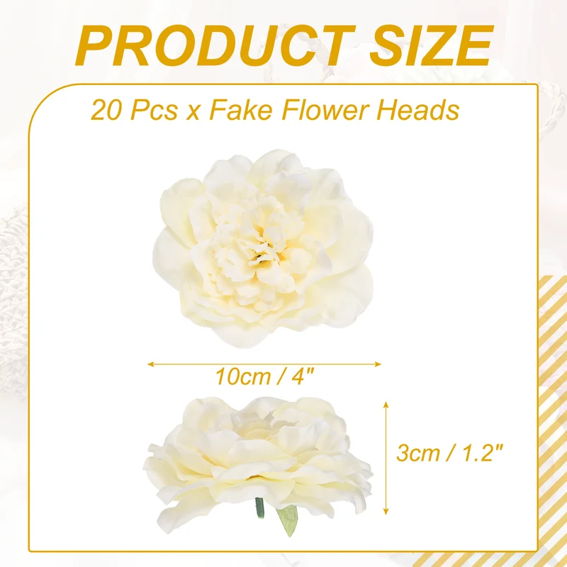 20 Pcs Fake Flower Heads, Artificial Flowers Hydrangea Heads, Light Yellow