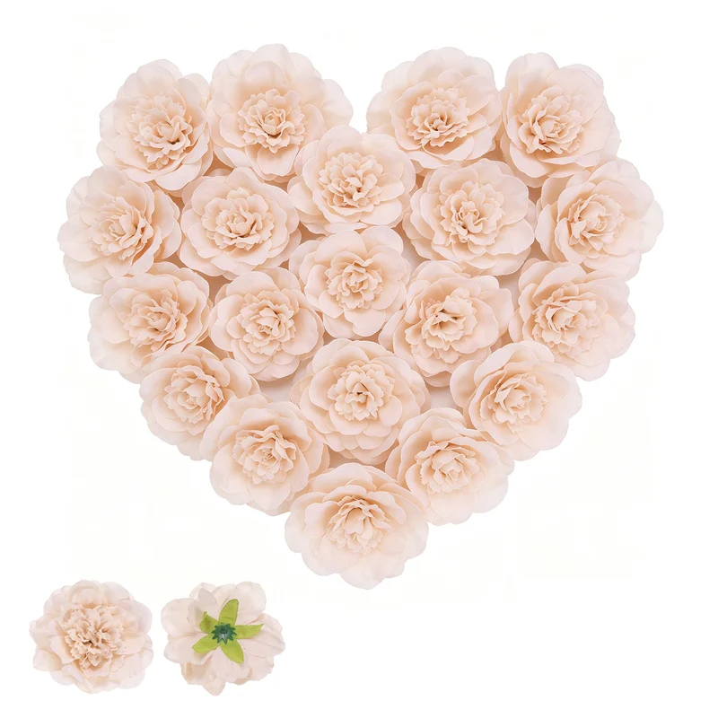 20 Pcs Fake Flower Heads, Artificial Flowers Hydrangea Heads, Light Coffee