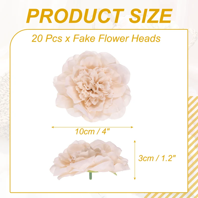 20 Pcs Fake Flower Heads, Artificial Flowers Hydrangea Heads, Light Coffee
