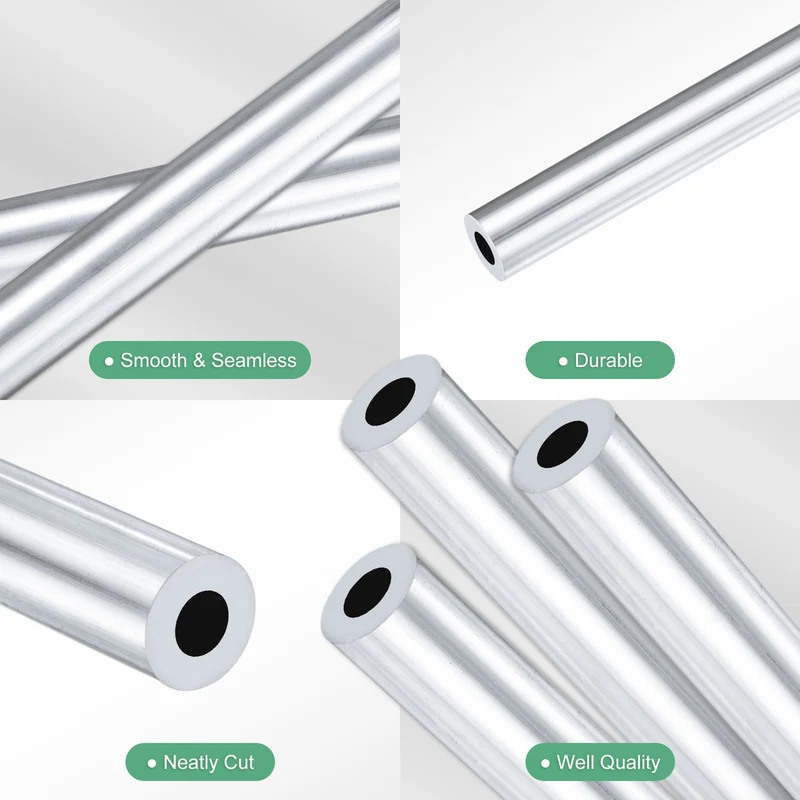 3-Pack 6063 Aluminum Round Tube, 5mmx10mm(IDxOD) 300mm Length Straight Tubing