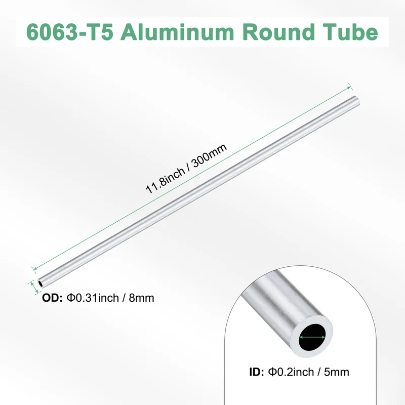 1-Pack 6063 Aluminum Round Tube, 5mmx8mm(IDxOD) 300mm Length Straight Tubing