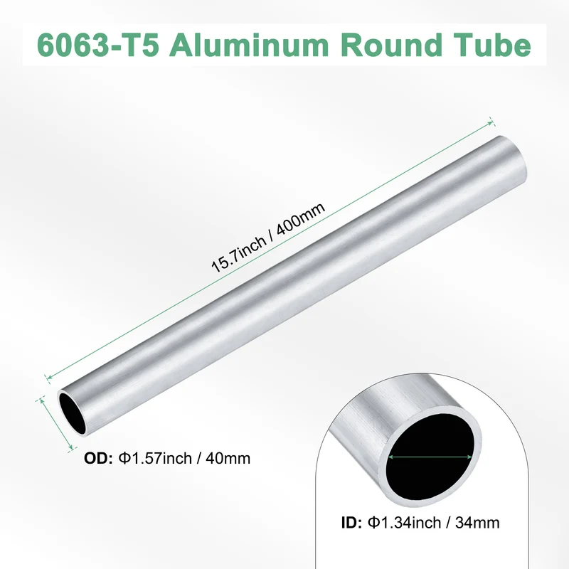 1-Pack 6063 Aluminum Round Tube, 34mmx40mm(IDxOD) 400mm Length Straight Tubing