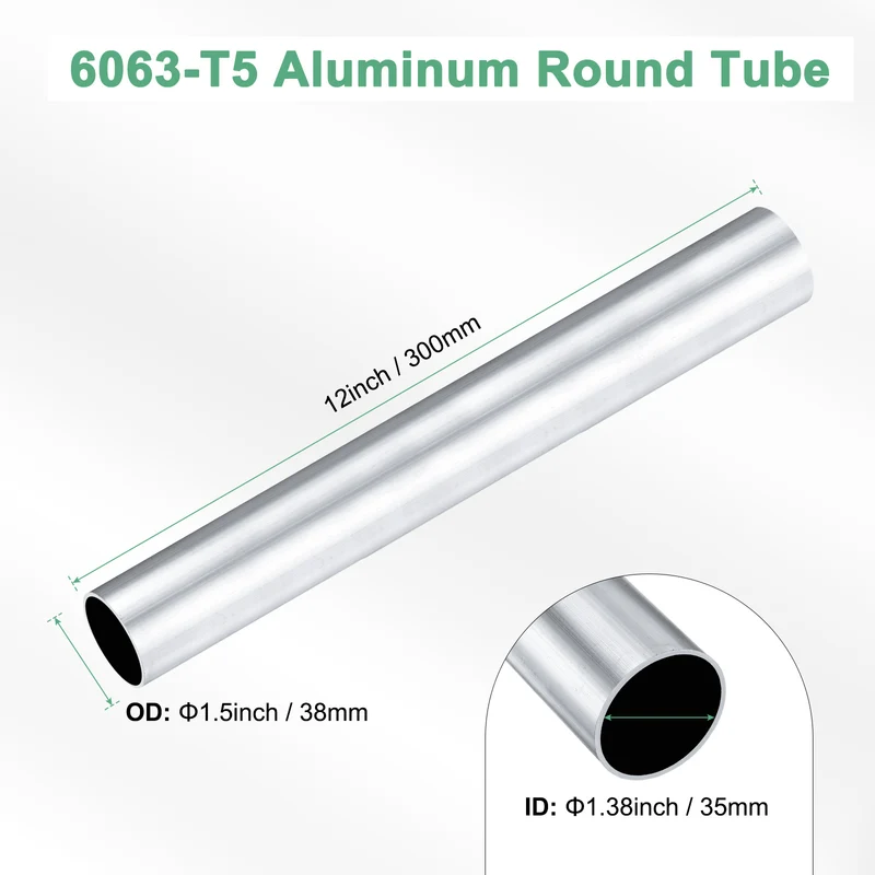 1-Pack 6063 Aluminum Round Tube, 35mmx38mm(IDxOD) 300mm Length Straight Tubing