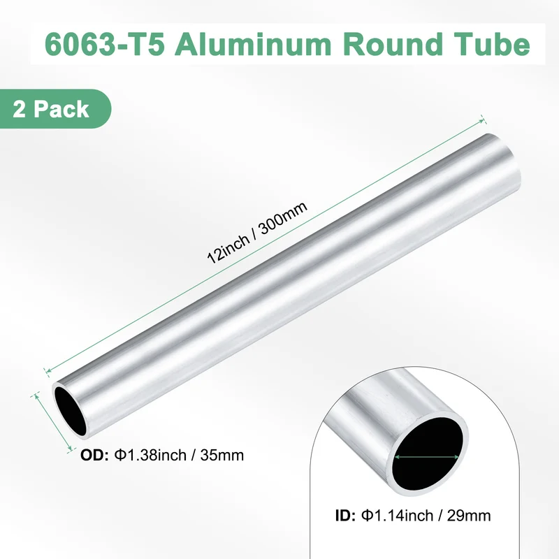 2-Pack 6063 Aluminum Round Tube, 29mmx35mm(IDxOD) 300mm Length Straight Tubing