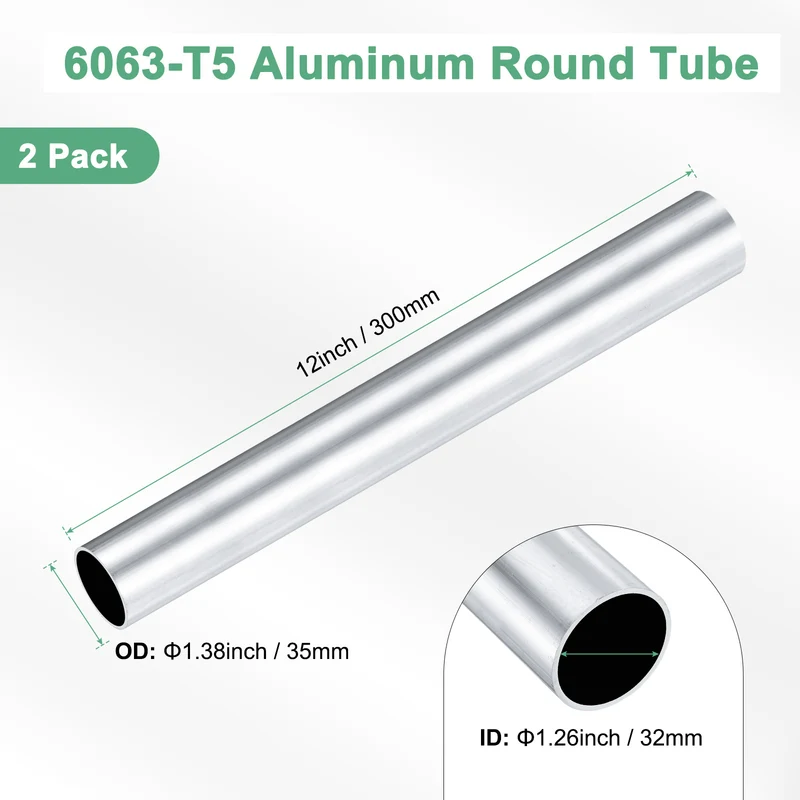 2-Pack 6063 Aluminum Round Tube, 32mmx35mm(IDxOD) 300mm Length Straight Tubing
