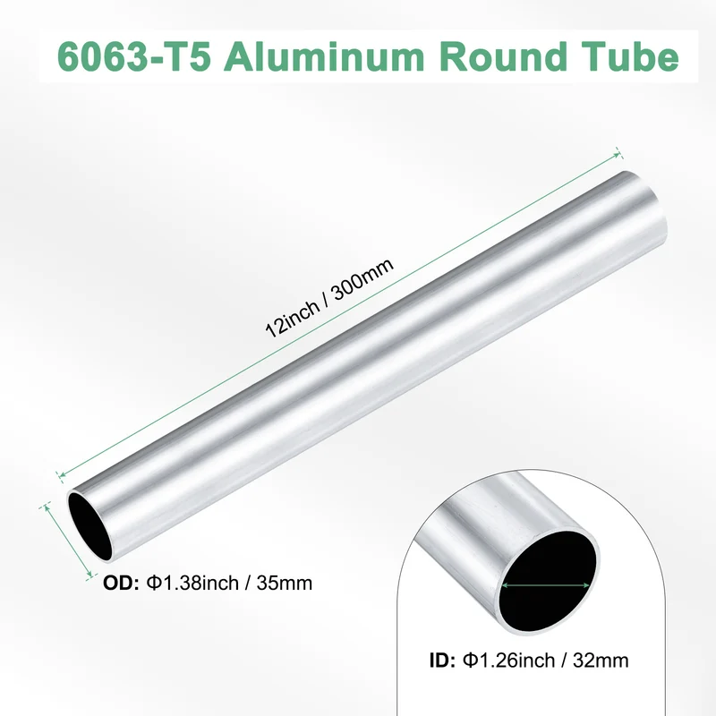 1-Pack 6063 Aluminum Round Tube, 32mmx35mm(IDxOD) 300mm Length Straight Tubing