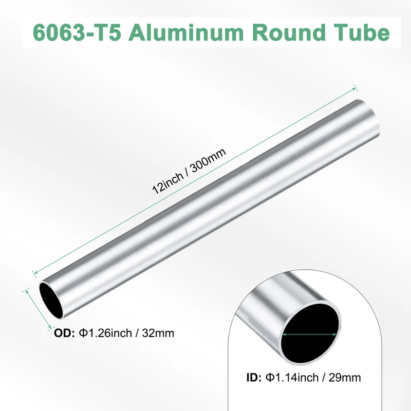 1-Pack 6063 Aluminum Round Tube, 29mmx32mm(IDxOD) 300mm Length Straight Tubing