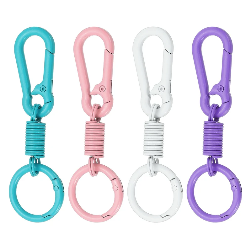 Keychain Clips with O Ring, 4Pcs Quick Release KeyChain, Pink/Purple/White/Blue