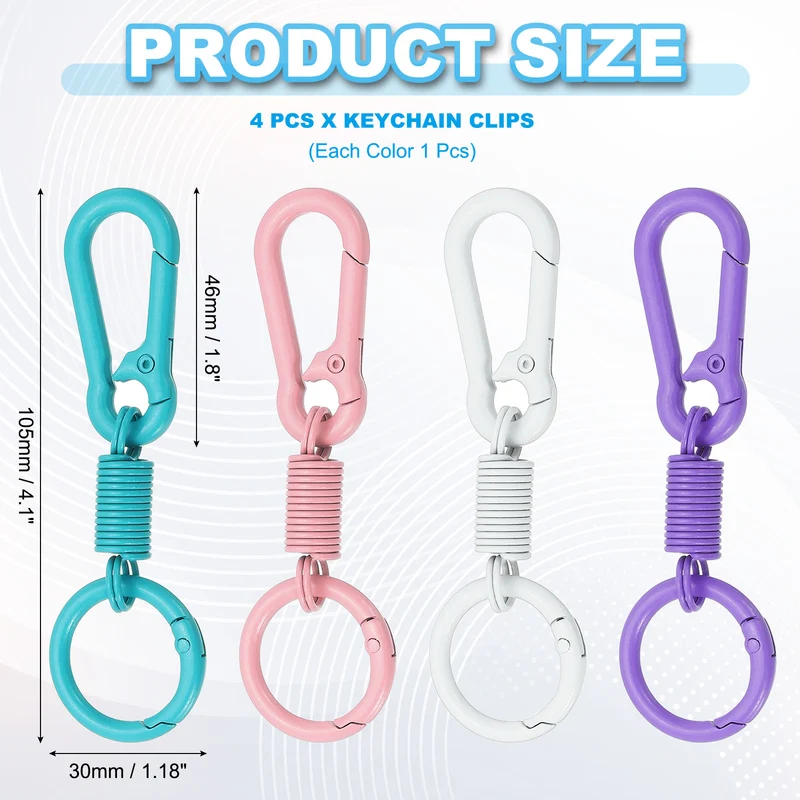 Keychain Clips with O Ring, 4Pcs Quick Release KeyChain, Pink/Purple/White/Blue