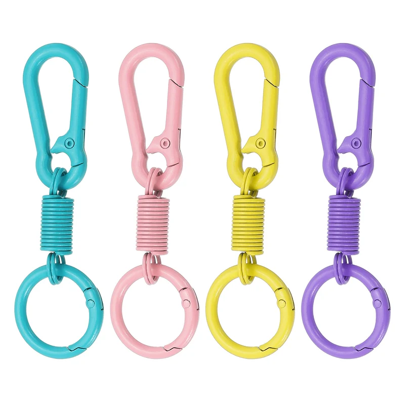 Keychain Clips with O Ring, 4Pcs Quick Release KeyChain, Pink/Purple/Yellow/Blue