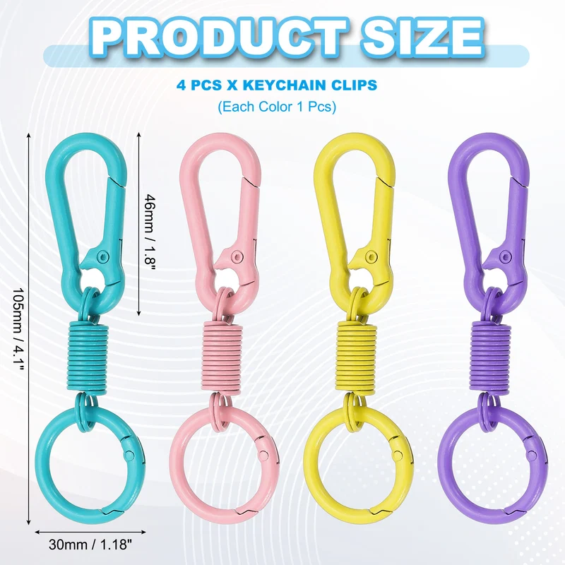 Keychain Clips with O Ring, 4Pcs Quick Release KeyChain, Pink/Purple/Yellow/Blue