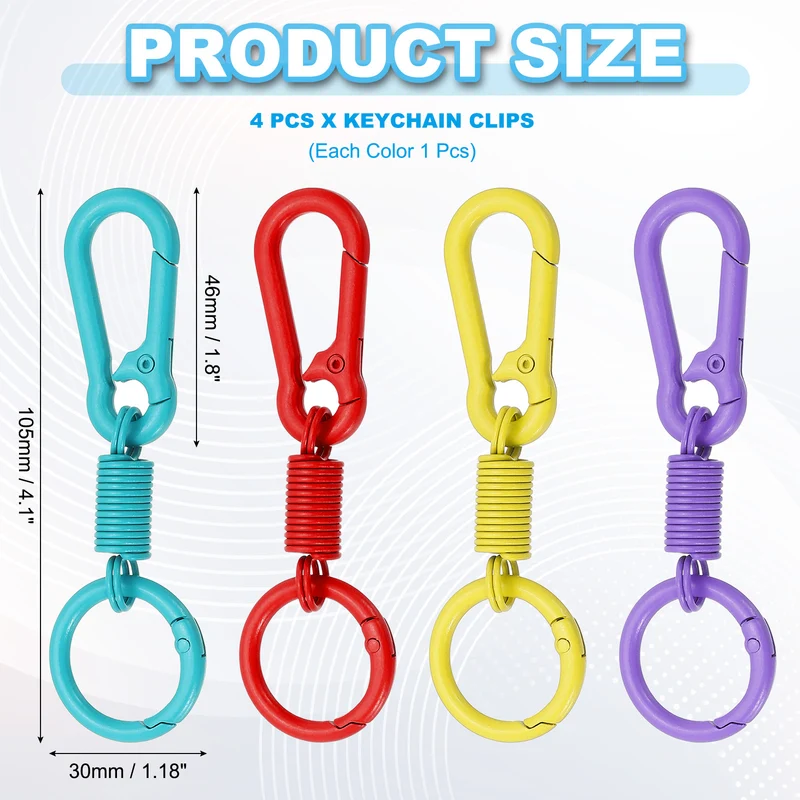 Keychain Clips with O Ring, 4Pcs Quick Release KeyChain, Red/Purple/Yellow/Blue