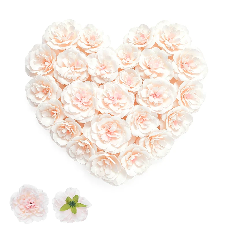 20 Pcs Fake Flower Heads, Artificial Flowers Hydrangea Heads, Champagne