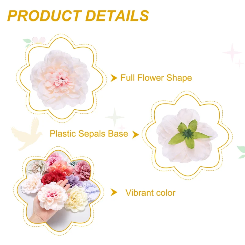 20 Pcs Fake Flower Heads, Artificial Flowers Hydrangea Heads, Champagne