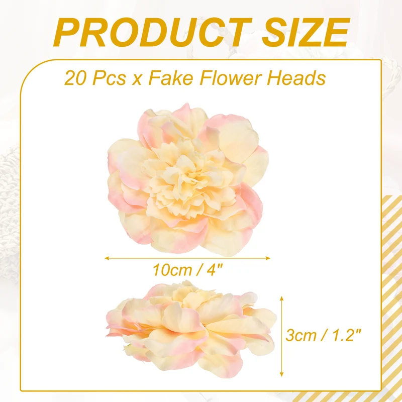 20 Pcs Fake Flower Heads, Artificial Flowers Hydrangea Heads, Yellow