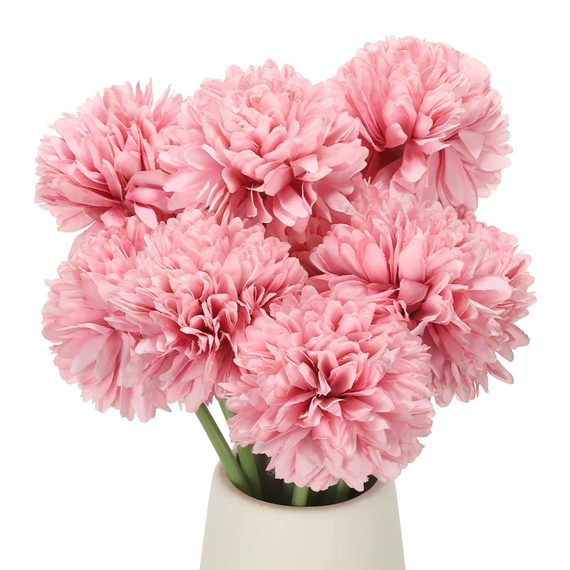 12 Pcs Artificial Chrysanthemums Fake Flowers for Home Decor, Dark Pink