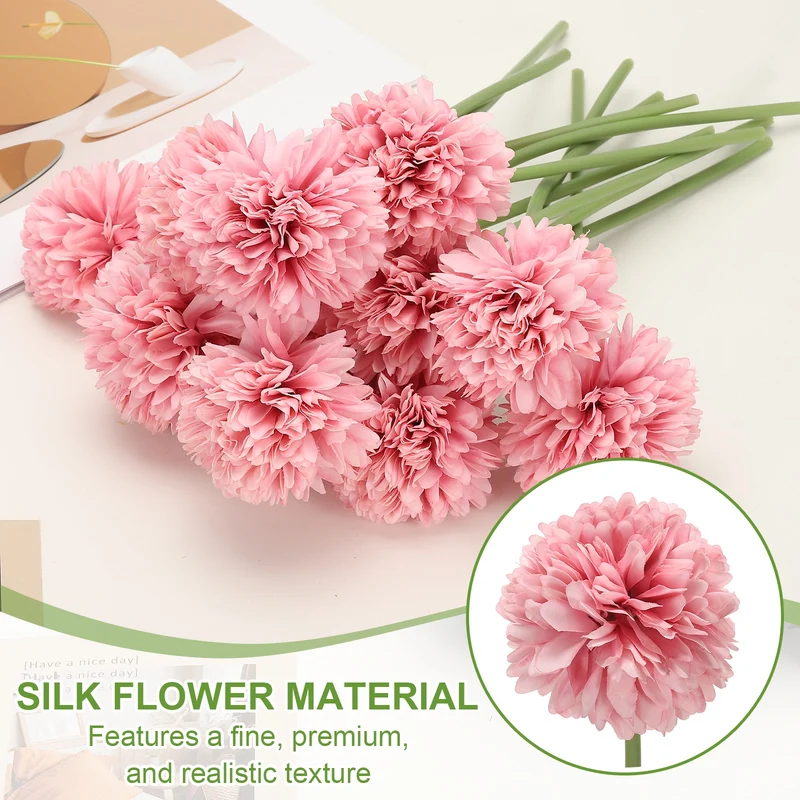 12 Pcs Artificial Chrysanthemums Fake Flowers for Home Decor, Dark Pink