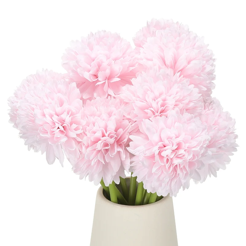 12 Pcs Artificial Chrysanthemums Fake Flowers for Home Decor, Light Pink