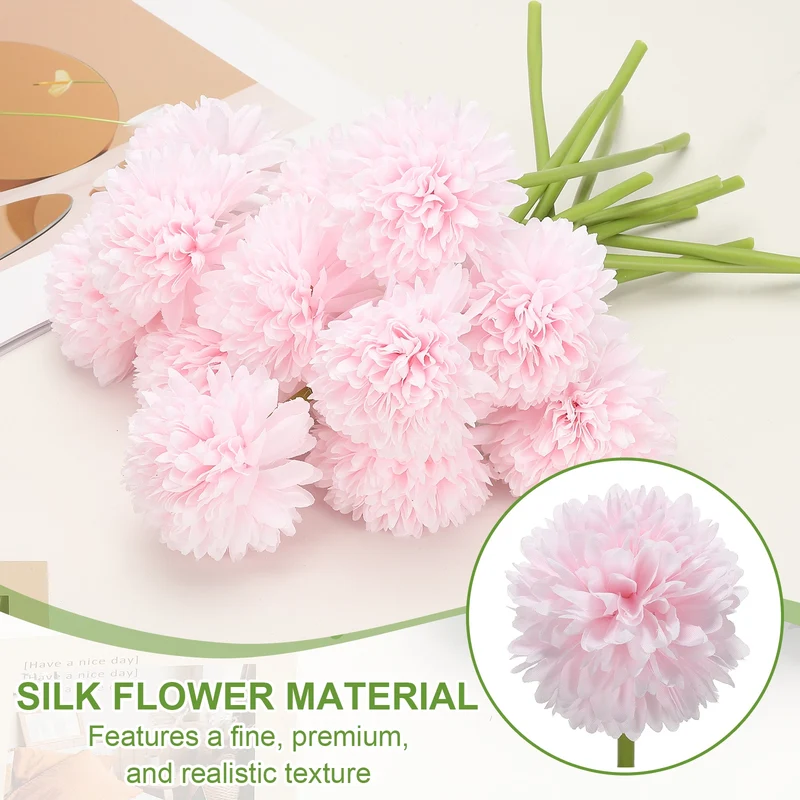 12 Pcs Artificial Chrysanthemums Fake Flowers for Home Decor, Light Pink