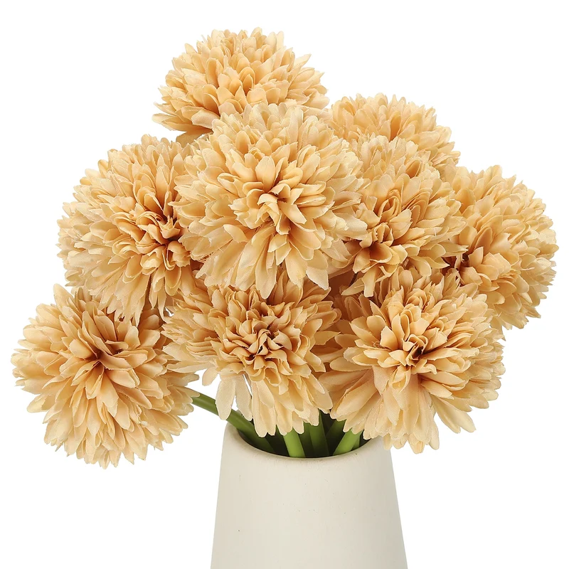 12 Pcs Artificial Chrysanthemums Fake Flowers for Home Decor, Champagne