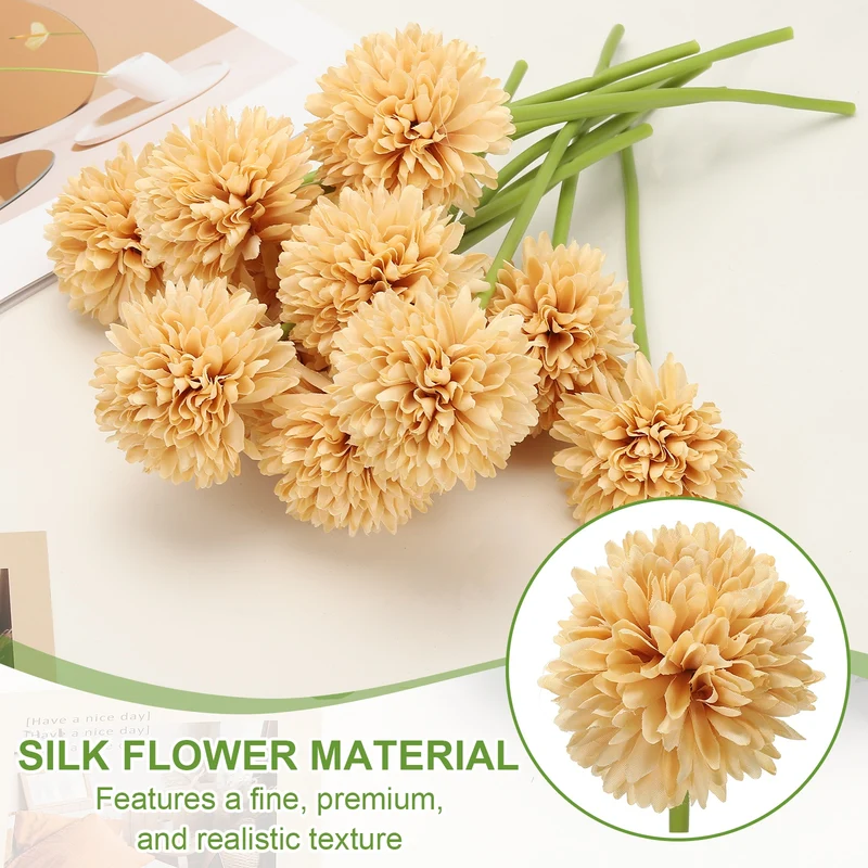 12 Pcs Artificial Chrysanthemums Fake Flowers for Home Decor, Champagne