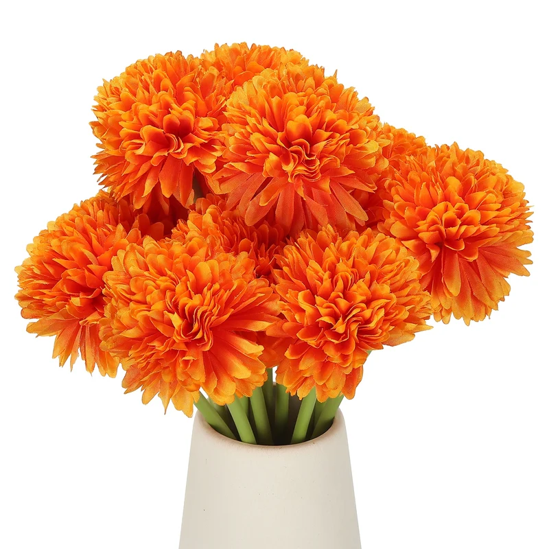12 Pcs Artificial Chrysanthemums Fake Flowers for Home Decor, Orange