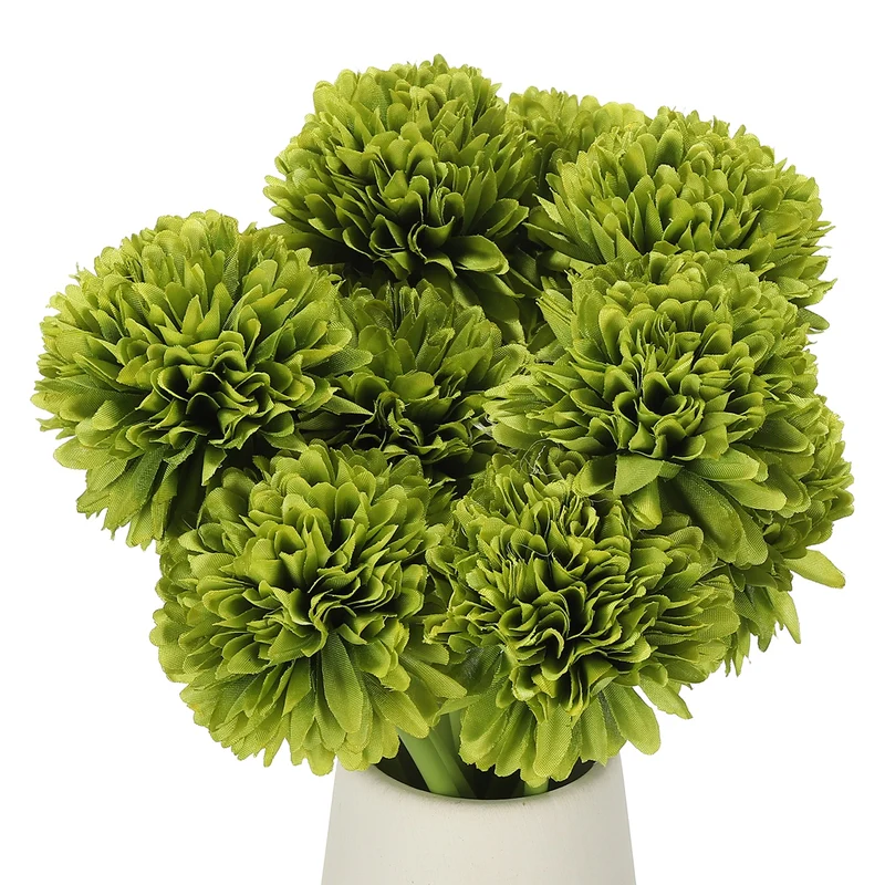 12 Pcs Artificial Chrysanthemums Fake Flowers for Home Decor, Green