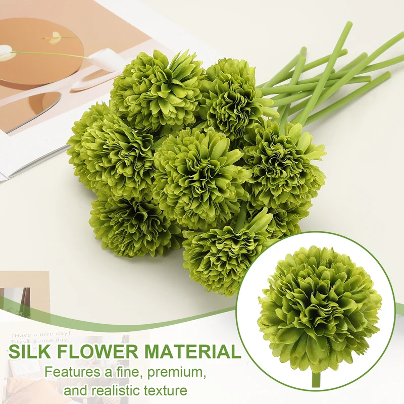 12 Pcs Artificial Chrysanthemums Fake Flowers for Home Decor, Green