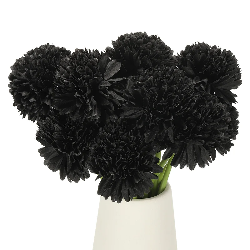 12 Pcs Artificial Chrysanthemums Fake Flowers for Home Decor, Black