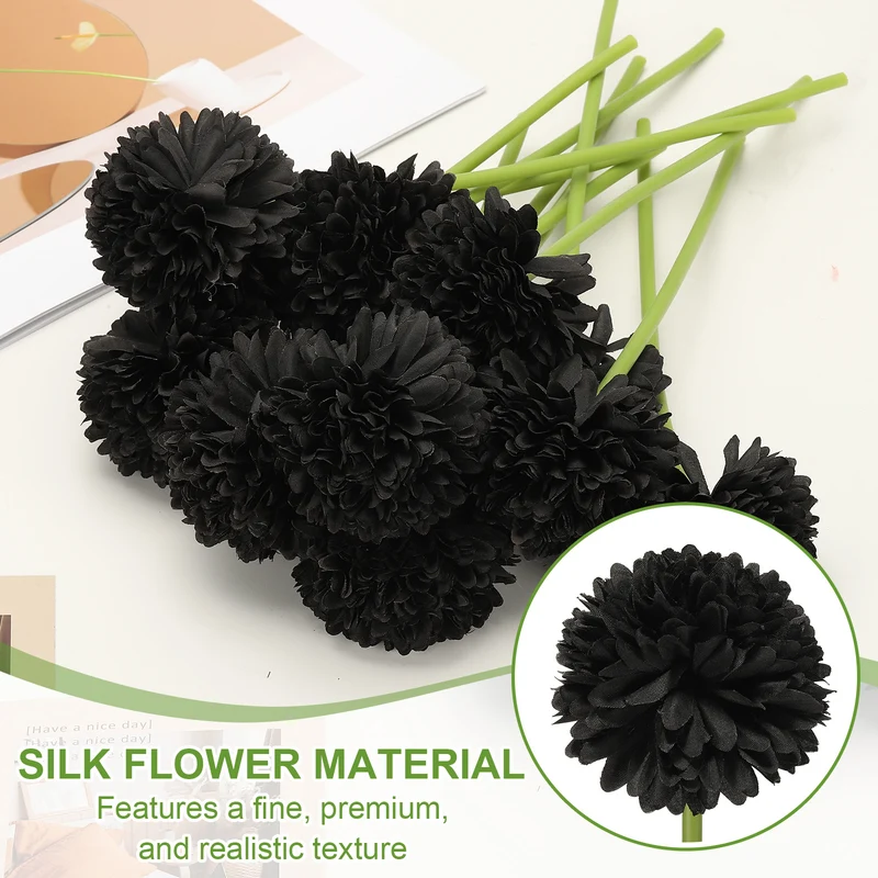 12 Pcs Artificial Chrysanthemums Fake Flowers for Home Decor, Black