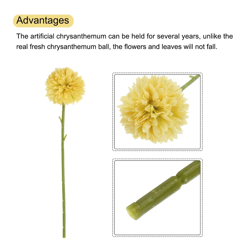 Artificial Flower Heads Silk Chrysanthemum Hydrangea Yellow Faux 24Pcs