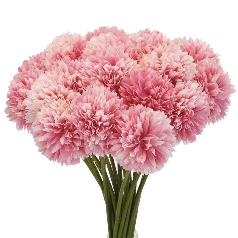 Artificial Flower Heads Silk Chrysanthemum Hydrangea Dark Pink Faux 24Pcs