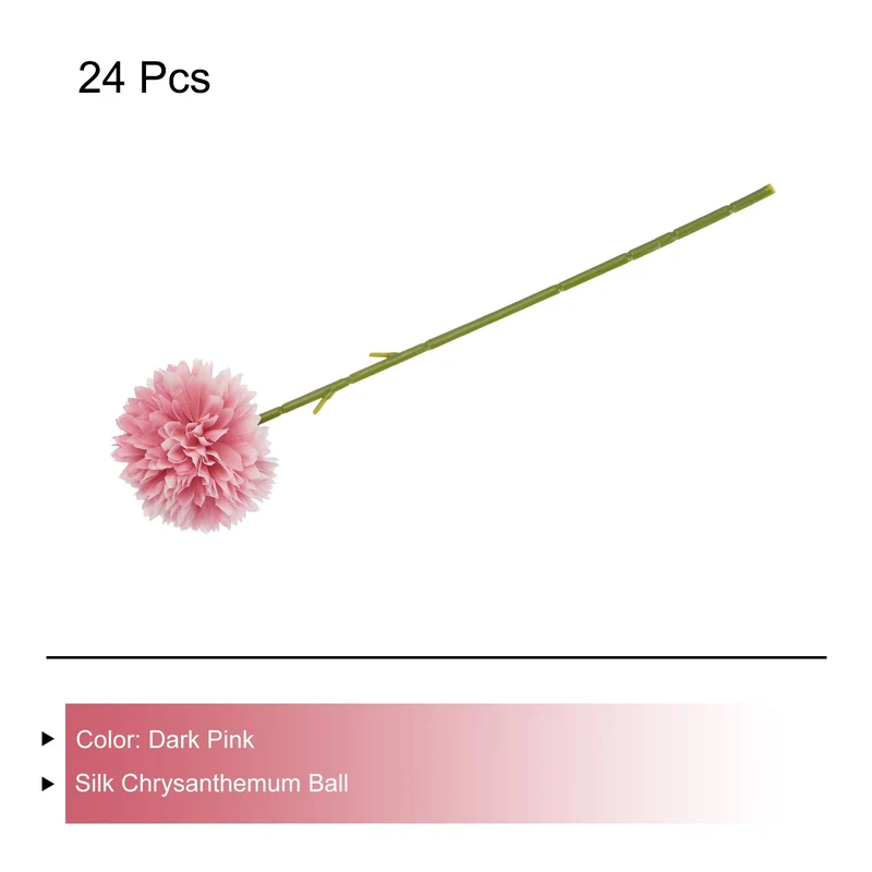 Artificial Flower Heads Silk Chrysanthemum Hydrangea Dark Pink Faux 24Pcs